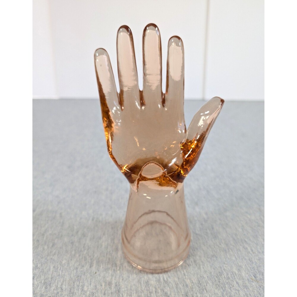 Pink Glass Hand Ring Holder Display Stand Figurine Decorative Sculpture